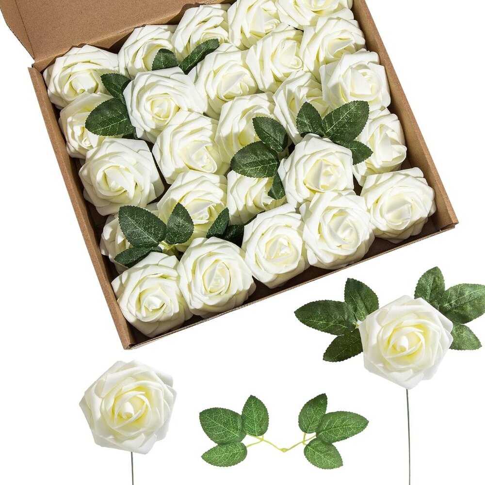 Ivory Real Touch Foam Roses